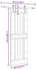 Porta de correr com ferragens 80x210 cm madeira de pinho maciça