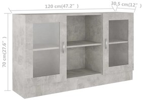 Armário vitrine 120x30,5x70 cm derivados madeira cinza cimento