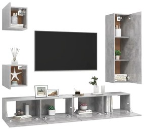 5 pcs conjunto de móveis de TV derivados madeira cinza cimento
