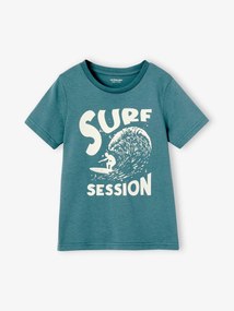 T-shirt Basics para menino, com estampado na frente azul-petróleo