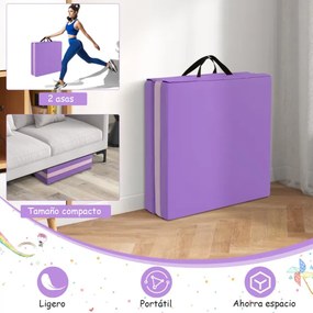 Tapete duplo portátil ginástica leve para exercícios com 3 dores e 2 lados, almofada compacta de espuma EPE para academia, 180 x 60 x 5 cm Rosa