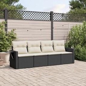 vidaXL 4 pcs conjunto de sofás para jardim c/ almofadões vime PE preto