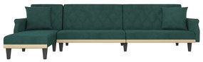 Sofá-cama em forma de L 271x140x70 cm veludo verde-escuro