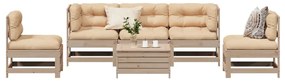 6 pcs conjunto lounge de jardim c/ almofadões pinho maciço