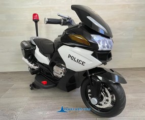 Moto criança eletrica Moto de policia Branca e Preta 12V 2 Lugares