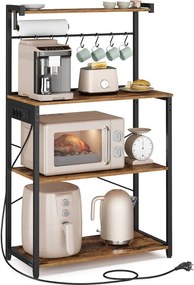 Armário cozinha 40 x 80 x 140 cm com tomadas e com 4 níveis e 8 ganchos em S Castanho vintage-Preto