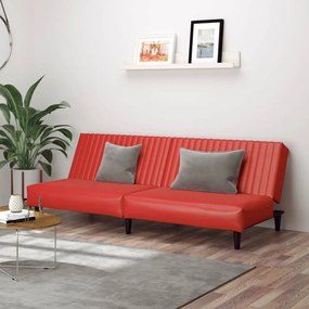 Sofá-cama de 2 lugares couro artificial vermelho