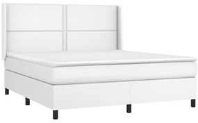 Cama box spring c/colchão/LED 160x200cm couro artificial branco