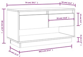 Móvel de TV 74x34x40 cm madeira de pinho maciça branco