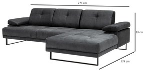 Sofá de Canto Mustang – Antracite – 274 x 174 cm