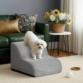 Escada para cães, de 2 degraus 40 x 40 x 30 cm Escada para animais de estimação, tecido waffle cinza ardósia