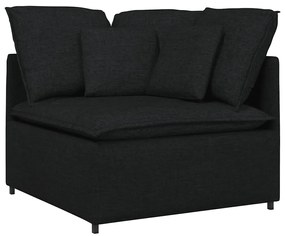 Sofá modular com pufes e almofadas tecido preto