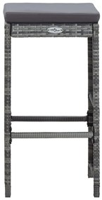 7 pcs conjunto bar para jardim c/ almofadões vime PE cinzento