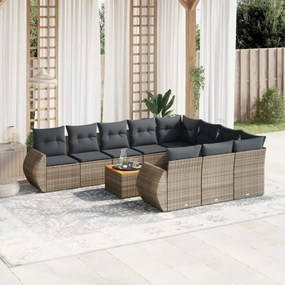 11 pcs conjunto sofás de jardim c/ almofadões vime PE cinzento