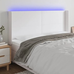 Cabeceira cama c/ LED couro artificial 163x16x118/128 cm branco