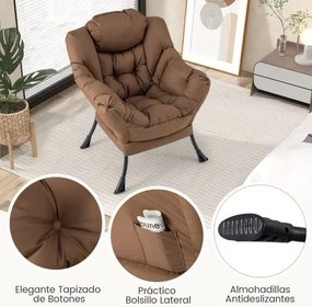 Poltrona reclinável com pufe Poltrona com almofada Apoio de pés Apoio de braços Sofá para sala Quarto 75 x 81 x 94,5 cm Castanho