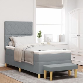 Cama Box Spring com Colchão &amp; Banco Cinza Claro 100x200 cm Tecido