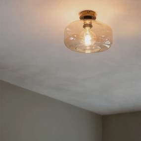 Candeeiro de teto Art Deco preto com vidro âmbar - Bizle