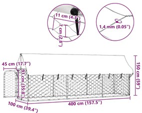 Canil de exterior com telhado 400x100x150 cm