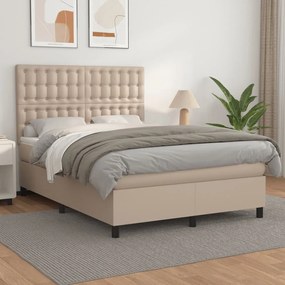 vidaXL Cama com molas/colchão 140x200 cm couro artificial cappuccino