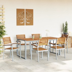 Conjunto de Jantar de Jardim 7 Peças Madeira Sólida de Acácia e Metal