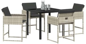 Mesa de Jantar para Jardim com 5 Peças e Almofadas Cinza Claro em Poli