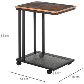 HOMCOM Mesa Auxiliar com RodasEstilo Retro de Aço e Madeira 51x36x65cm