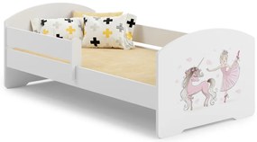 Cama infantil LUK unicórnio e princesa 160x80 branca com grade - colchão e estrado incluído