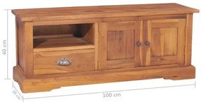 Móvel de TV 100x30x40 cm madeira de teca maciça