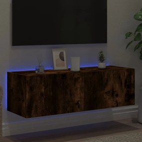 Móvel de parede p/ TV c/ luzes LED 100x35x31 cm carvalho fumado