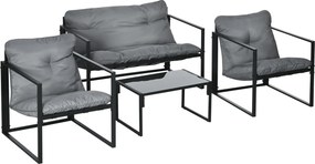 Conjunto de jardim de 4 peças para 4 pessoas, com sofá de 2 lugares, 2 poltronas e 1 mesa de centro cinzenta