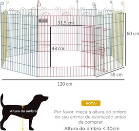 Parque Dobrável para Cães 8 Painéis Ø156x60 cm Cercado Metálico com Porta Estacas Interior Exterior Multicolor