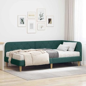 vidaXL Estrutura de Cama de Canto Verde Escuro 90 x 200 cm tecido