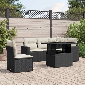 6 pcs conjunto sofás de jardim c/ almofadões vime PE preto