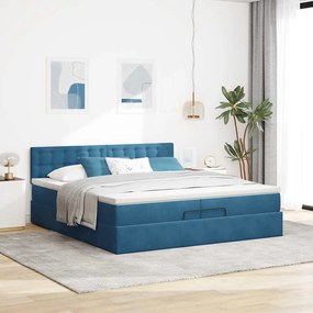 Estrutura de cama otomana com colchão 200x200 cm azul escuro
