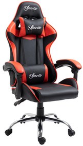 Vinsetto Cadeira Gaming Ergonômica Cadeira para Videojogos Reclinável com Altura Regulável Apoio para a Cabeça e Almofada Lombar 63x67x119-127cm Vermelho e Preto