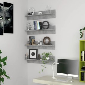 vidaXL Estantes de parede 4 pcs 80x11,5x18 cm contrapl. cinza cimento