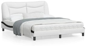 vidaXL Estrutura cama c/ luzes LED 160x200cm couro artif. branco/preto