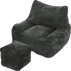 Poltrona de Chão com Apoio para os Pés em Chenille sem Estrutura com Encosto Apoios de Braços Acolchoamento Espesso sem Montagem Cinza