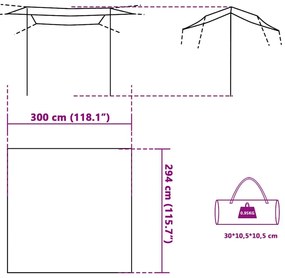 Lona de campismo 300x294 cm impermeável cinzento e laranja