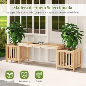 Banco de jardim 2 em 1 com 2 vasos 173 x 40 x 48 cm com design com ranhuras para fácil montagem para varanda ou jardim Natural