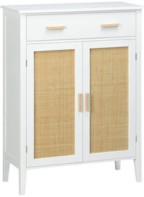 HOMCOM Móvel de Sapatos Armazenamento com 2 Portas Efeito Vime Gaveta 80x35x110 cm Branco | Aosom Portugal