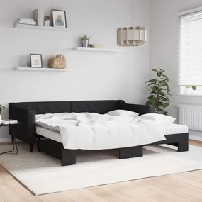 vidaXL Sofá-cama com gavetão e colchões 100x200 cm tecido preto