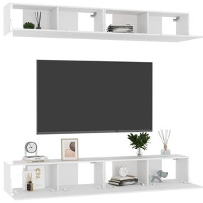 Móveis de TV 4 pcs 100x30x30 cm contraplacado branco brilhante