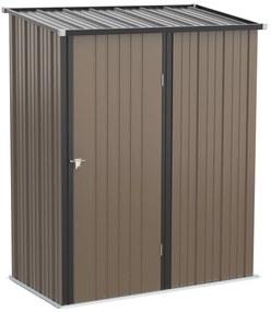 Outsunny Abrigo de Jardim 1,34m² 161,5x94,5x196cm Abrigo de Exterior de Aço Galvanizado com Porta e Fechadura para Armazenamento de Ferramentas Marrom