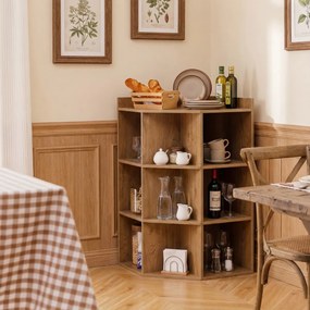 Estante de canto 51 x 71,5 x 86 cm com estação de carregamento e 9 compartimentos para quarto, sala ou cozinha Cor Madeira