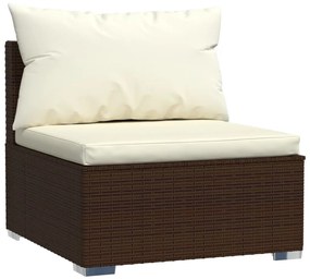 7 pcs conjunto lounge jardim c/ almofadões vime PE castanho
