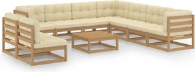 vidaXL 10 pcs conj. lounge jardim almofadões pinho maciço castanho mel