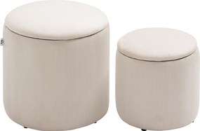 HOMCOM Conjunto de 2 pufes/banquinhos com baú de arrumação em tecido efeito veludo cotelê Ø40 cm e Ø30 cm, creme | Aosom Portugal