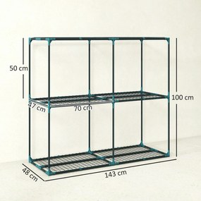 Suporte para Plantas de 3 Níveis Estante para Plantas de Aço para Interior e Exterior 143x48x100 cm Verde